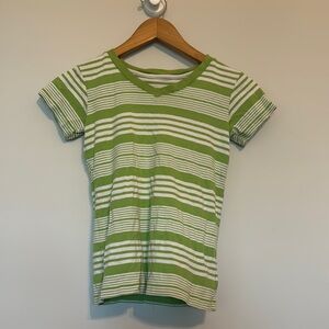 Lands End V Neck Striped Tee Sz M (10-12)